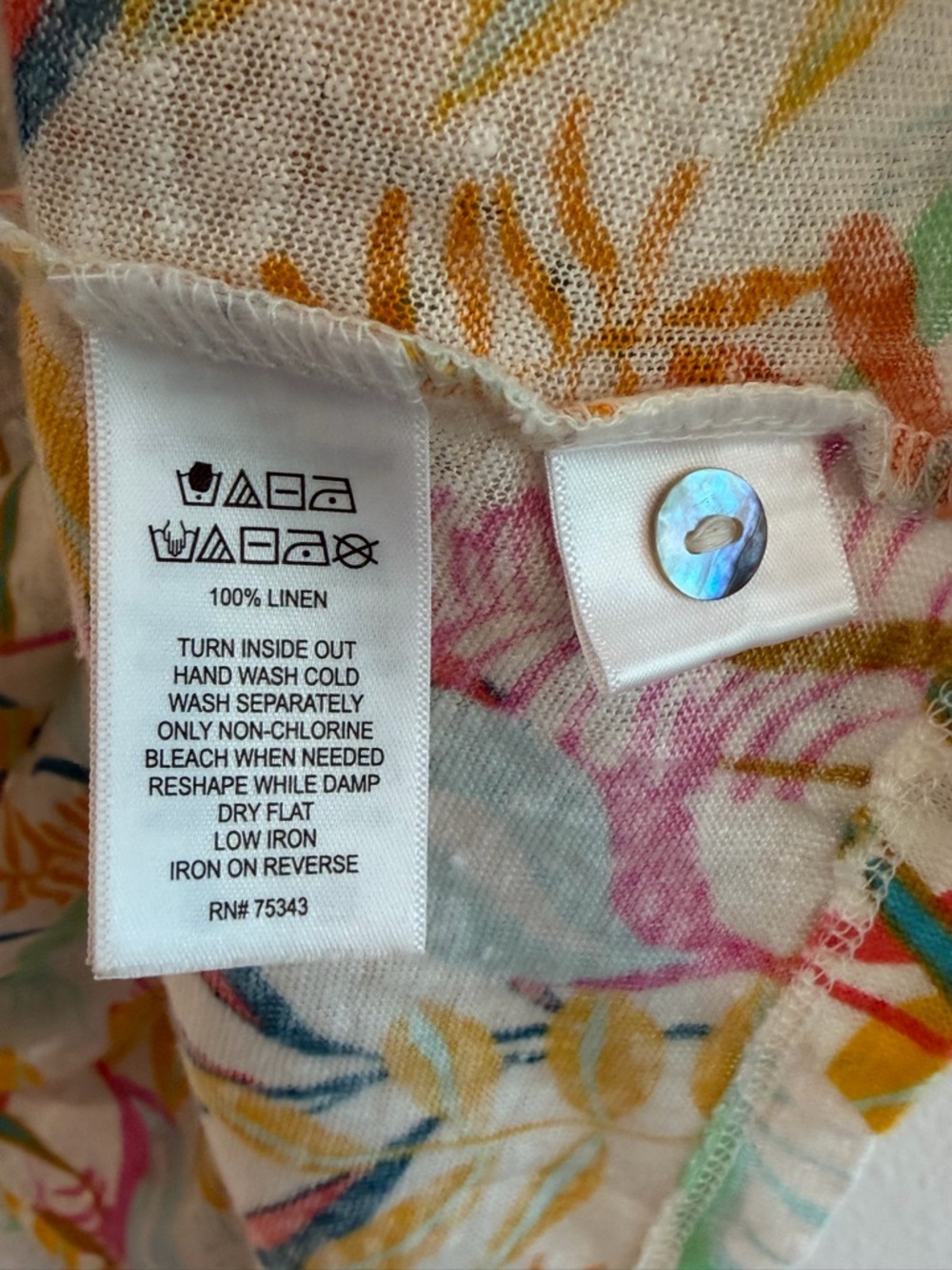 Cynthia Rowley Linen Tropical Blouse XL Button Back Coastal Boho Top Resortwear - Picture 11 of 13